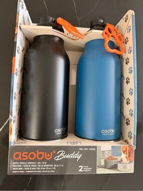 Asobu 2-Pack 3-In-1 Buddy Water Bottles With Removable Dog Water And Food Bowls